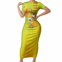 Hawaiian Mango Mele Kalikimaka Short Sleeve Bodycon Dress Santa Claus Surfing with Turtle Mango Christmas LT03 Long Dress Multicolor - Polynesian Pride