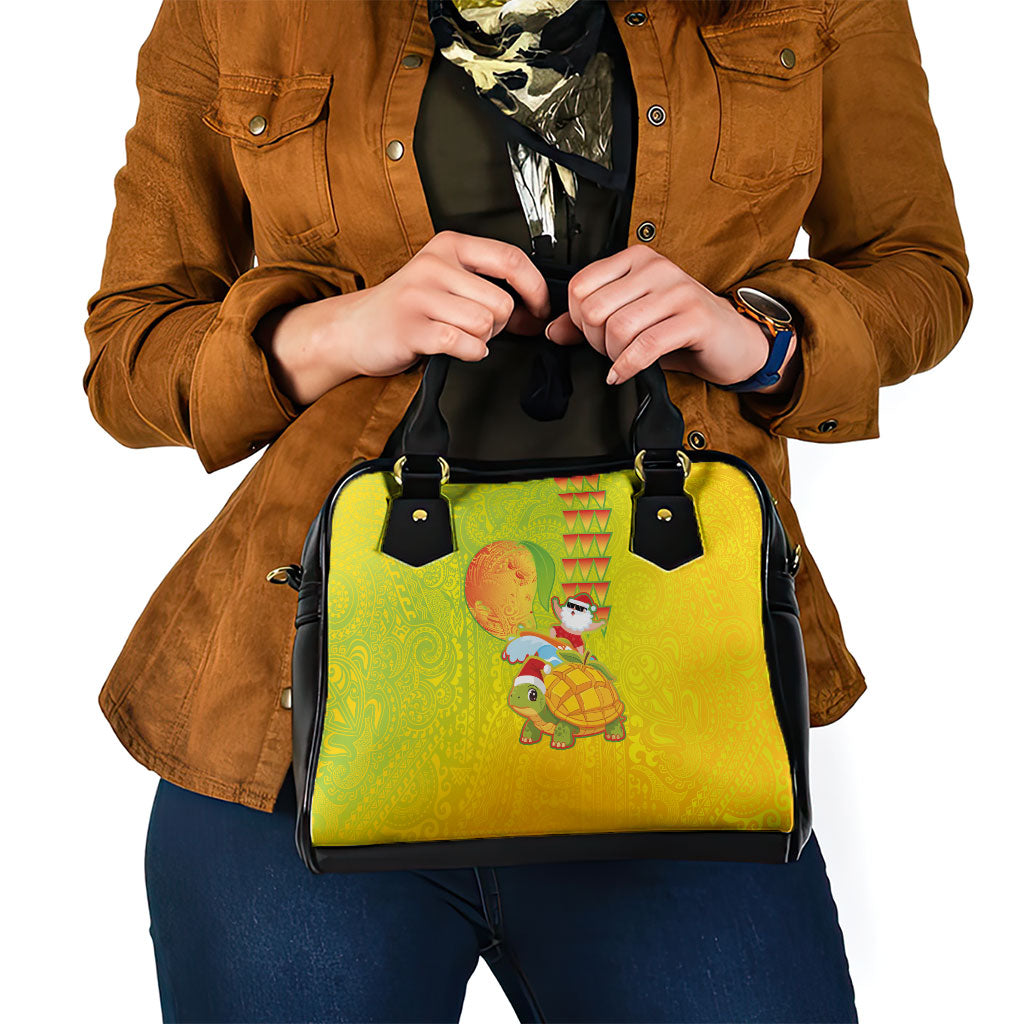 Hawaiian Mango Mele Kalikimaka Shoulder Handbag Santa Claus Surfing with Turtle Mango Christmas LT03 - Polynesian Pride