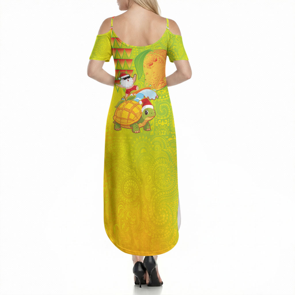Hawaiian Mango Mele Kalikimaka Summer Maxi Dress Santa Claus Surfing with Turtle Mango Christmas LT03 - Polynesian Pride