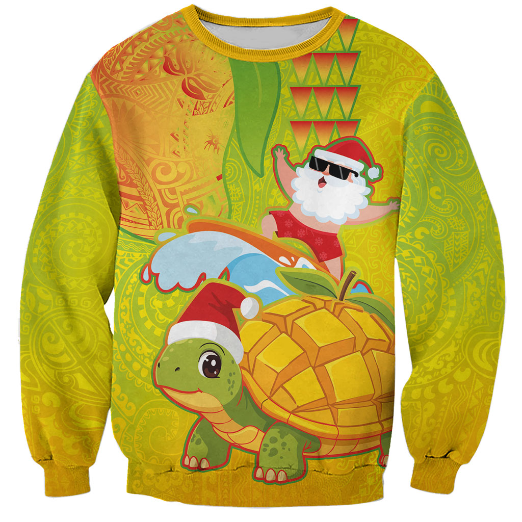 Hawaiian Mango Mele Kalikimaka Sweatshirt Santa Claus Surfing with Turtle Mango Christmas LT03 Unisex Multicolor - Polynesian Pride