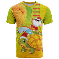 Hawaiian Mango Mele Kalikimaka T Shirt Santa Claus Surfing with Turtle Mango Christmas LT03 Multicolor - Polynesian Pride