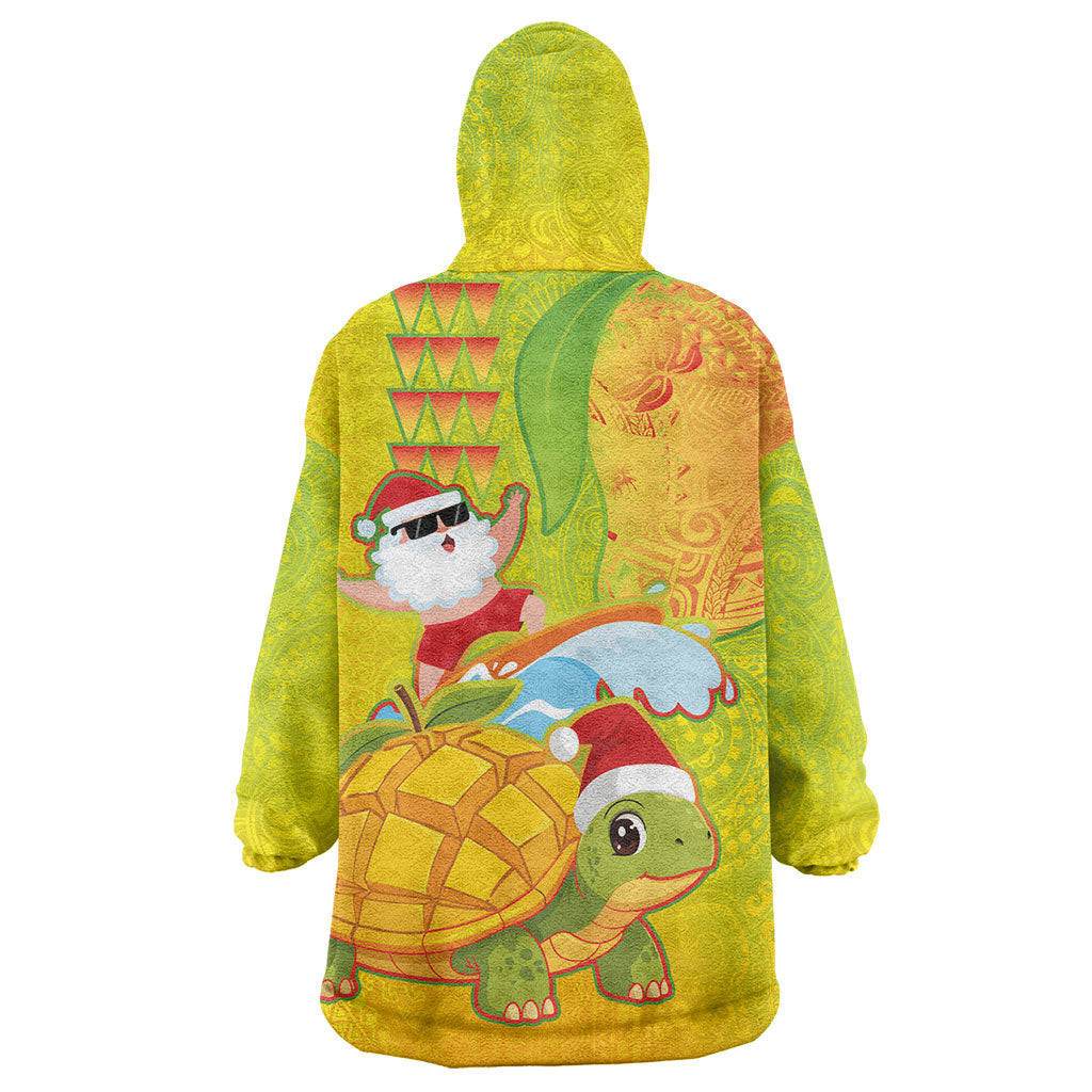 Hawaiian Mango Mele Kalikimaka Wearable Blanket Hoodie Santa Claus Surfing with Turtle Mango Christmas LT03 - Polynesian Pride
