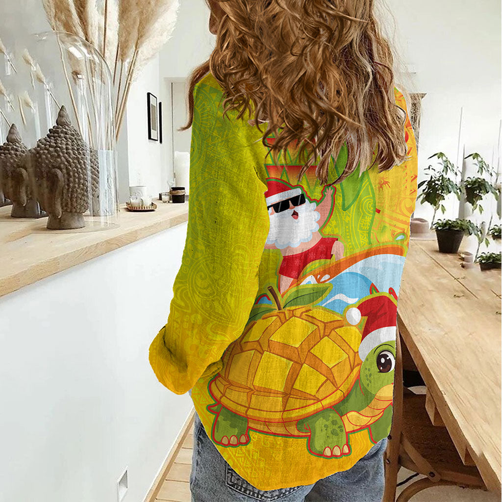Hawaiian Mango Mele Kalikimaka Women Casual Shirt Santa Claus Surfing with Turtle Mango Christmas LT03 - Polynesian Pride