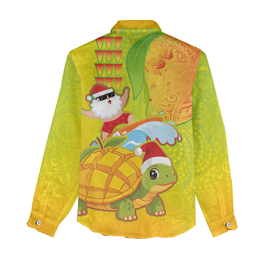 Hawaiian Mango Mele Kalikimaka Women Casual Shirt Santa Claus Surfing with Turtle Mango Christmas LT03 - Polynesian Pride