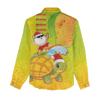 Hawaiian Mango Mele Kalikimaka Women Casual Shirt Santa Claus Surfing with Turtle Mango Christmas LT03 - Polynesian Pride