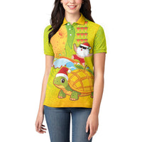 Hawaiian Mango Mele Kalikimaka Women Polo Shirt Santa Claus Surfing with Turtle Mango Christmas LT03 - Polynesian Pride