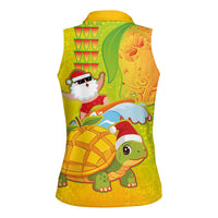 Hawaiian Mango Mele Kalikimaka Women Sleeveless Polo Shirt Santa Claus Surfing with Turtle Mango Christmas LT03 - Polynesian Pride