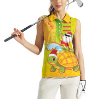 Hawaiian Mango Mele Kalikimaka Women Sleeveless Polo Shirt Santa Claus Surfing with Turtle Mango Christmas LT03 - Polynesian Pride
