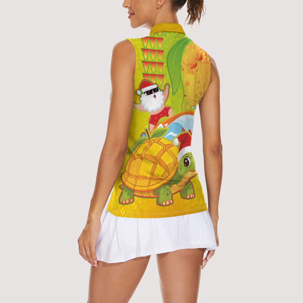Hawaiian Mango Mele Kalikimaka Women Sleeveless Polo Shirt Santa Claus Surfing with Turtle Mango Christmas LT03 - Polynesian Pride