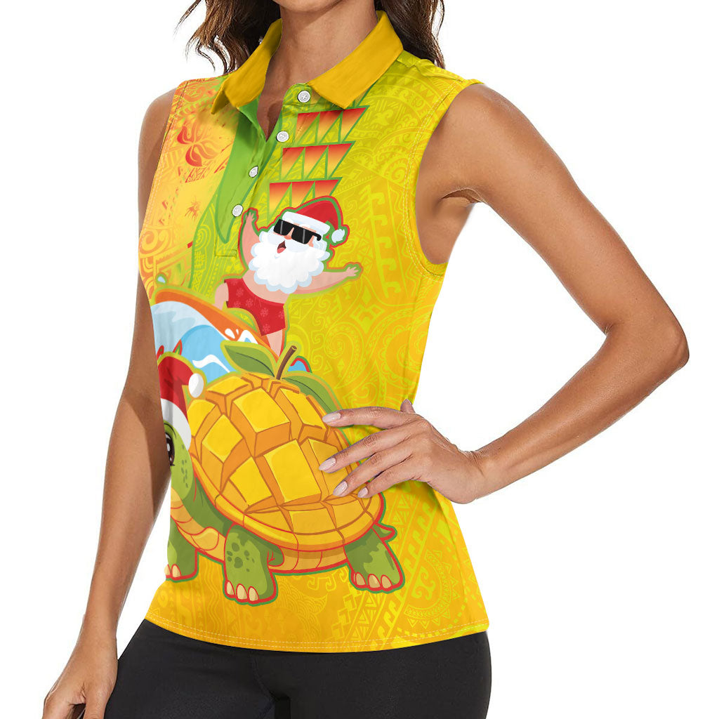 Hawaiian Mango Mele Kalikimaka Women Sleeveless Polo Shirt Santa Claus Surfing with Turtle Mango Christmas LT03 - Polynesian Pride