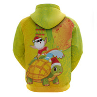 Hawaiian Mango Mele Kalikimaka Zip Hoodie Santa Claus Surfing with Turtle Mango Christmas LT03 - Polynesian Pride