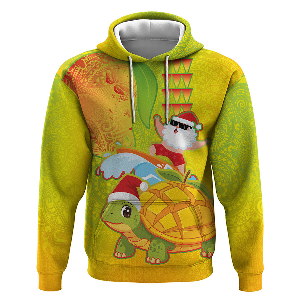 Hawaiian Mango Mele Kalikimaka Zip Hoodie Santa Claus Surfing with Turtle Mango Christmas LT03 Pullover Hoodie Multicolor - Polynesian Pride