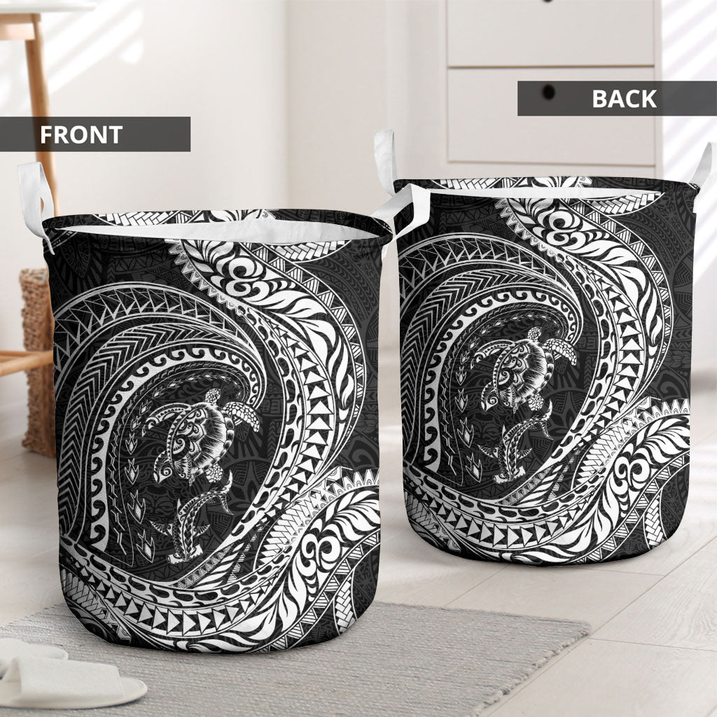 Hawaiian Turtle and Shark Laundry Basket Kakau Tribal with Polynesian Pattern Black Color LT03 - Polynesian Pride