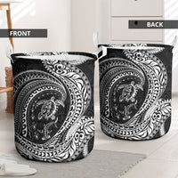 Hawaiian Turtle and Shark Laundry Basket Kakau Tribal with Polynesian Pattern Black Color LT03 - Polynesian Pride