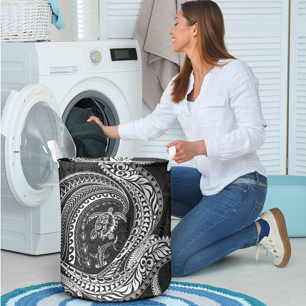 Hawaiian Turtle and Shark Laundry Basket Kakau Tribal with Polynesian Pattern Black Color LT03 - Polynesian Pride