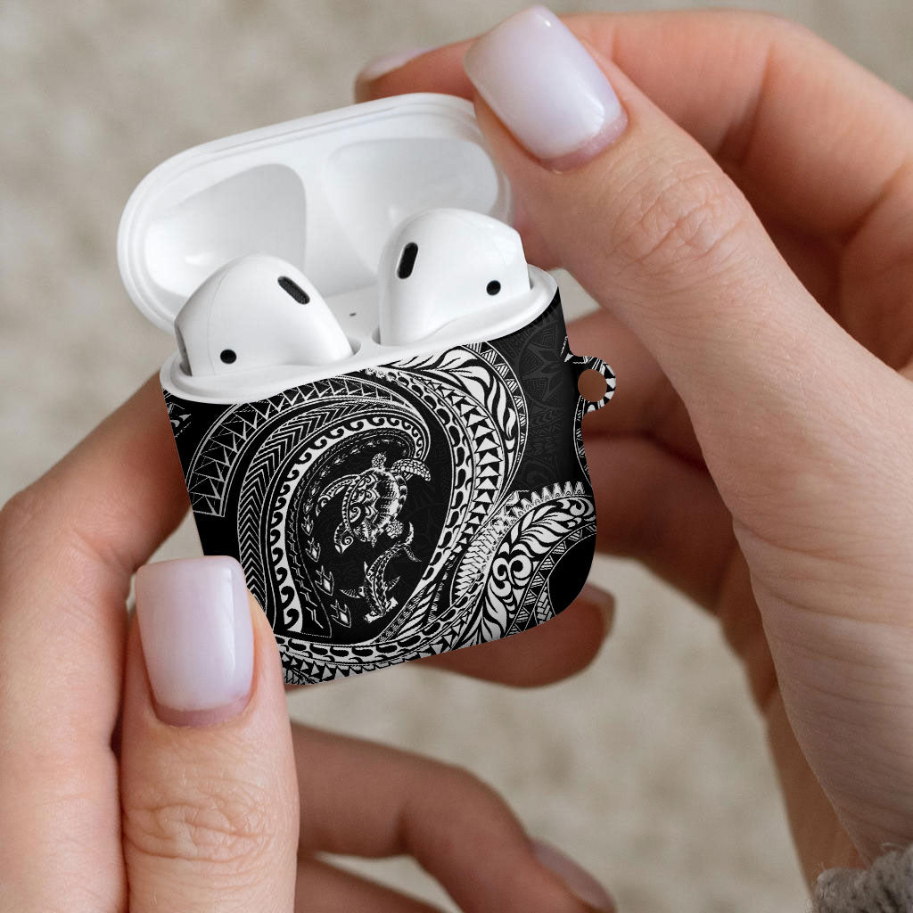 Hawaiian Turtle and Shark AirPods Case Kakau Tribal with Polynesian Pattern Black Color LT03 - Polynesian Pride