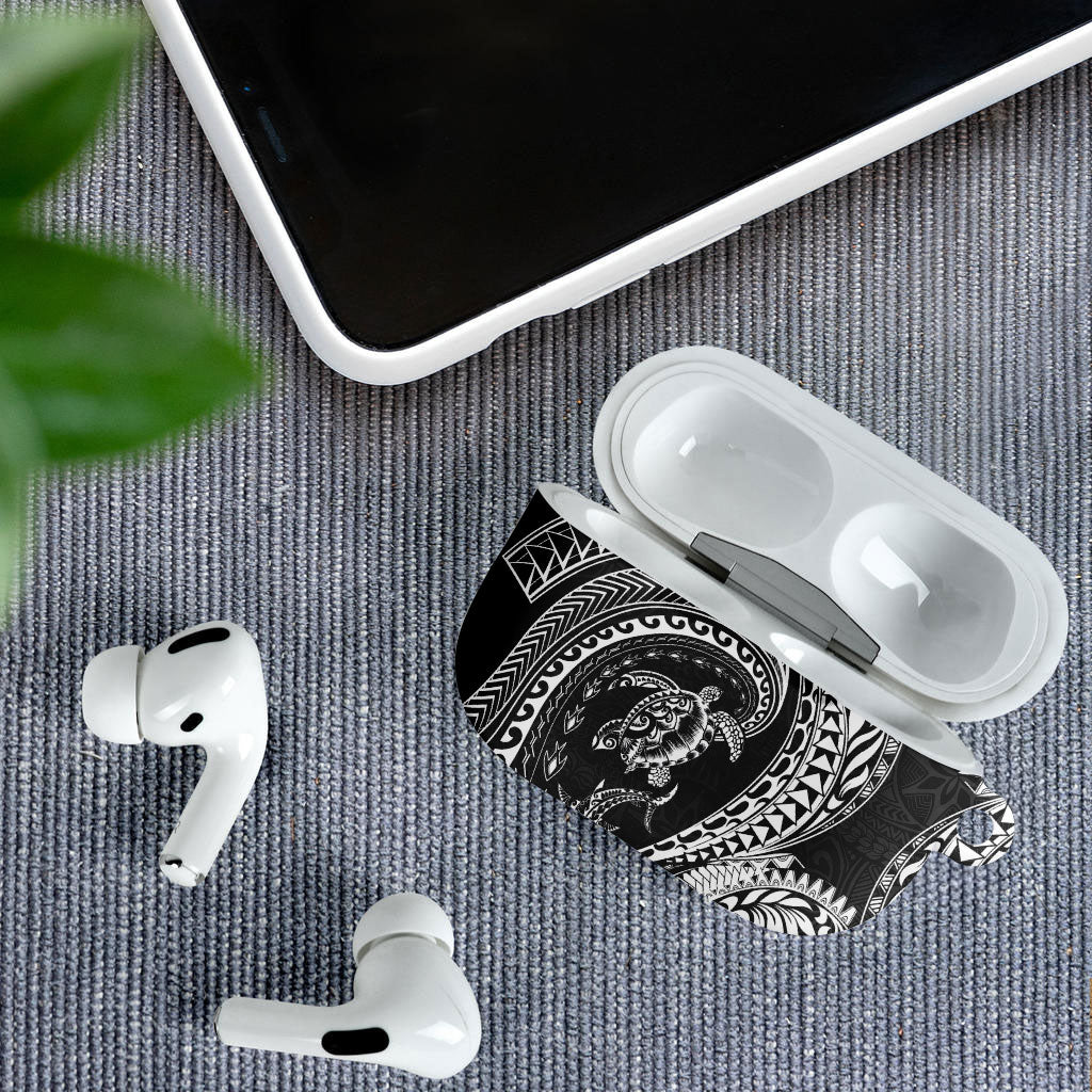 Hawaiian Turtle and Shark AirPods Case Kakau Tribal with Polynesian Pattern Black Color LT03 - Polynesian Pride