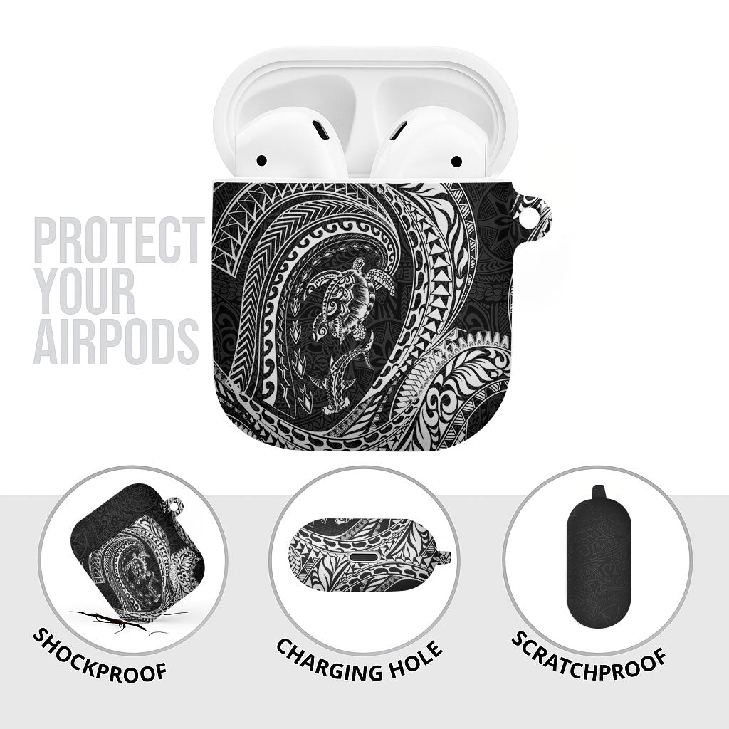 Hawaiian Turtle and Shark AirPods Case Kakau Tribal with Polynesian Pattern Black Color LT03 - Polynesian Pride