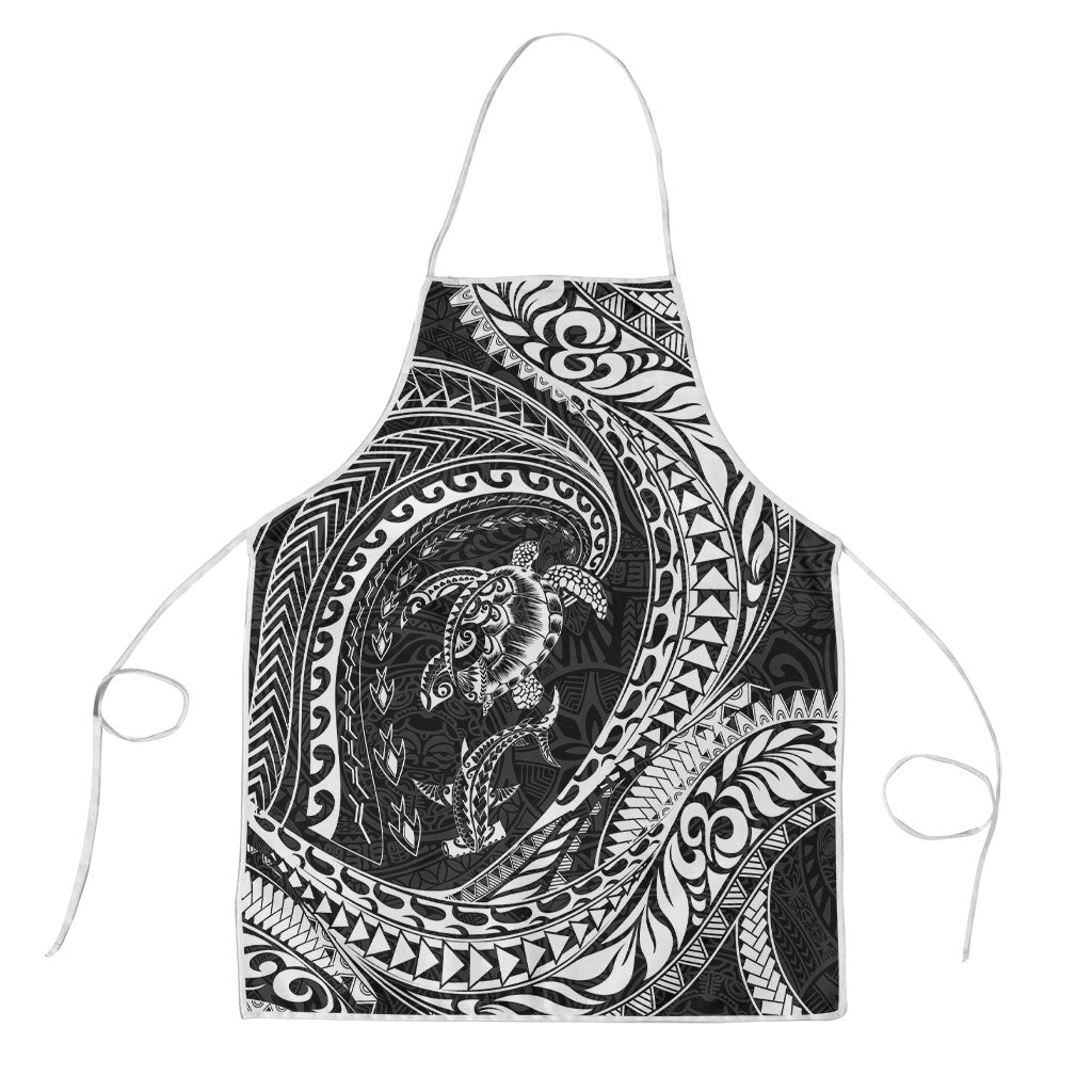 Hawaiian Turtle and Shark Apron Kakau Tribal with Polynesian Pattern Black Color LT03 Black - Polynesian Pride