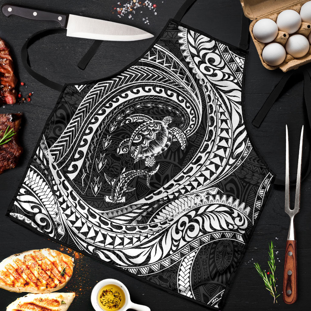 Hawaiian Turtle and Shark Apron Kakau Tribal with Polynesian Pattern Black Color LT03 Black - Polynesian Pride