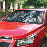 Hawaiian Turtle and Shark Auto Sun Shade Kakau Tribal with Polynesian Pattern Black Color LT03 - Polynesian Pride