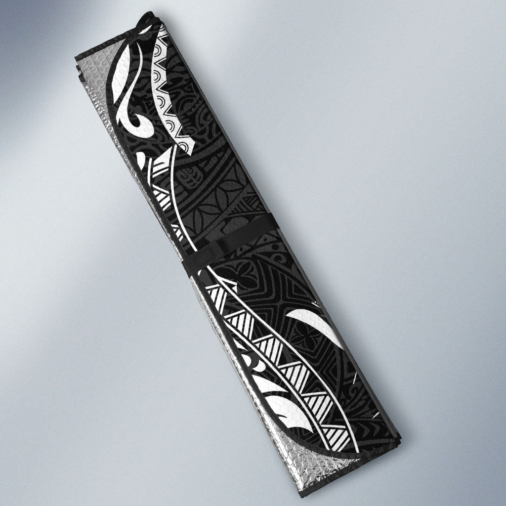 Hawaiian Turtle and Shark Auto Sun Shade Kakau Tribal with Polynesian Pattern Black Color LT03 - Polynesian Pride