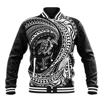 Hawaiian Turtle and Shark Baseball Jacket Kakau Tribal with Polynesian Pattern Black Color LT03 Unisex Black - Polynesian Pride