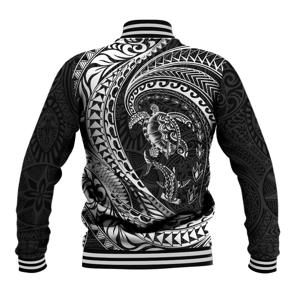 Hawaiian Turtle and Shark Baseball Jacket Kakau Tribal with Polynesian Pattern Black Color LT03 - Polynesian Pride