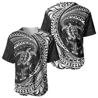 Hawaiian Turtle and Shark Baseball Jersey Kakau Tribal with Polynesian Pattern Black Color LT03 - Polynesian Pride