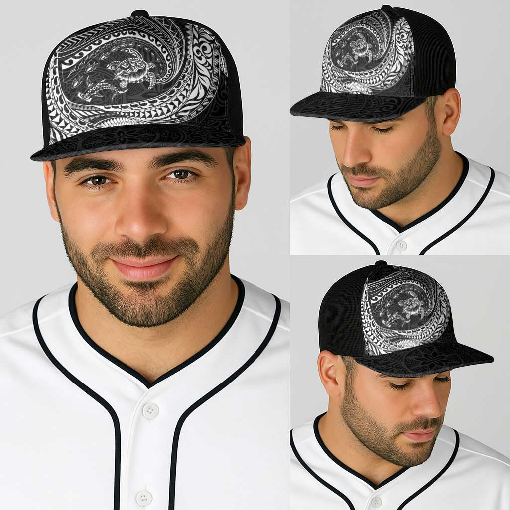 Hawaiian Turtle and Shark Baseball Net Cap Kakau Tribal with Polynesian Pattern Black Color LT03 - Polynesian Pride