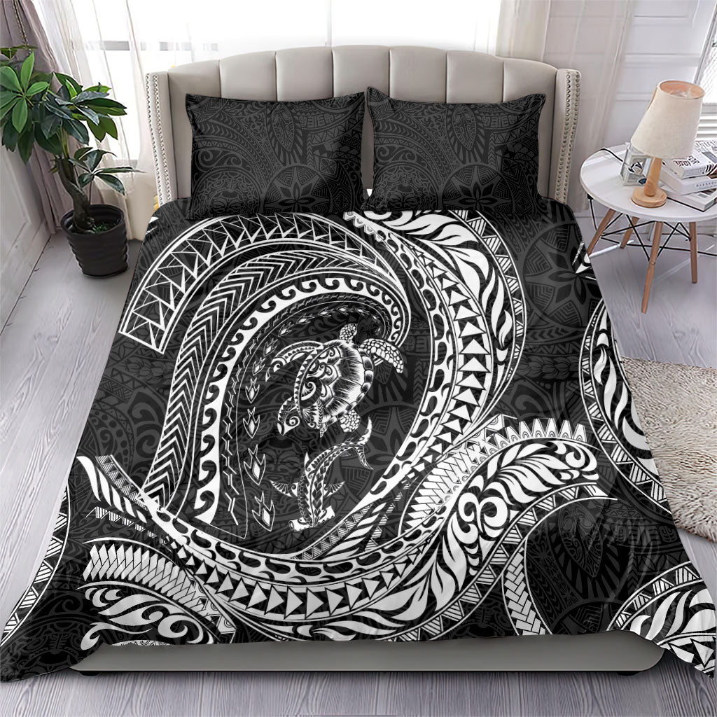 Hawaiian Turtle and Shark Bedding Set Kakau Tribal with Polynesian Pattern Black Color LT03 - Polynesian Pride