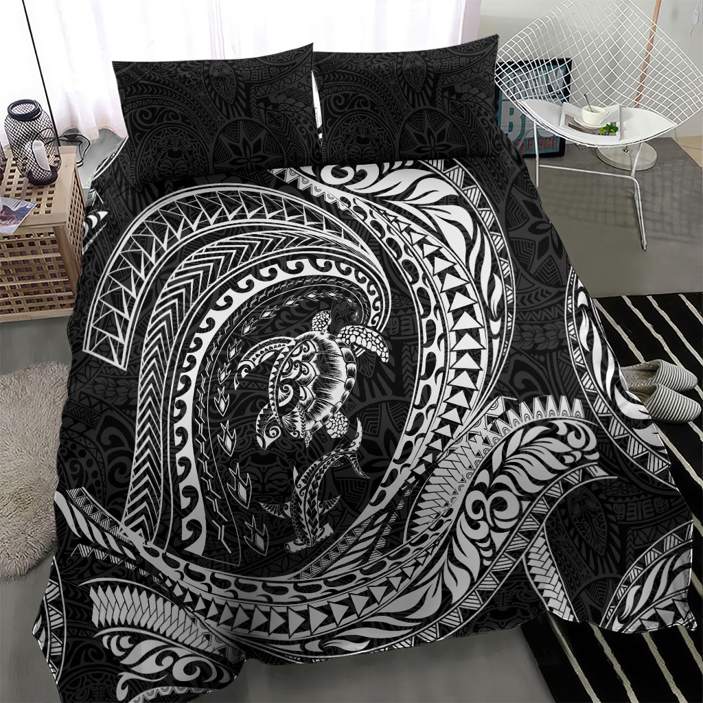 Hawaiian Turtle and Shark Bedding Set Kakau Tribal with Polynesian Pattern Black Color LT03 - Polynesian Pride