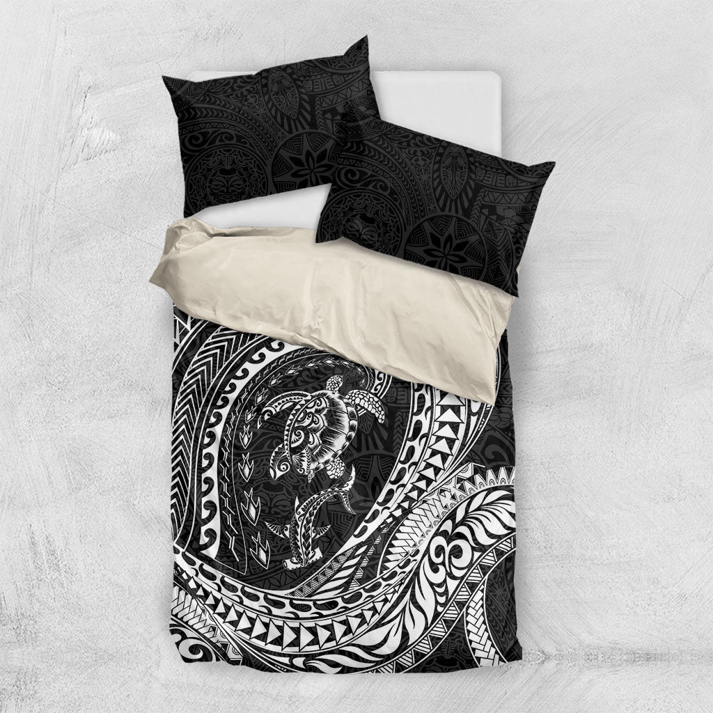 Hawaiian Turtle and Shark Bedding Set Kakau Tribal with Polynesian Pattern Black Color LT03 US Twin 172cm x 218cm Black - Polynesian Pride