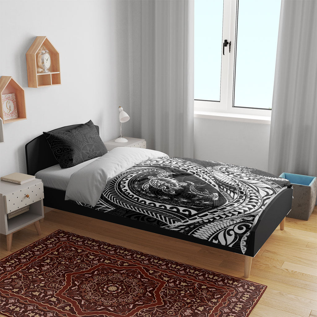 Hawaiian Turtle and Shark Bedding Set Kakau Tribal with Polynesian Pattern Black Color LT03 - Polynesian Pride