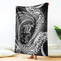 Hawaiian Turtle and Shark Blanket Kakau Tribal with Polynesian Pattern Black Color LT03 - Polynesian Pride