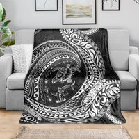 Hawaiian Turtle and Shark Blanket Kakau Tribal with Polynesian Pattern Black Color LT03 - Polynesian Pride