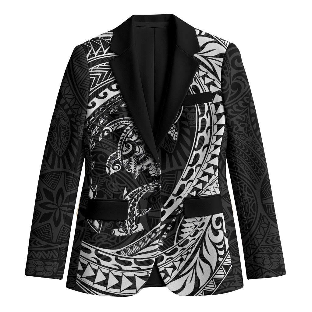 Hawaiian Turtle and Shark Blazer Kakau Tribal with Polynesian Pattern Black Color LT03 Unisex Black - Polynesian Pride