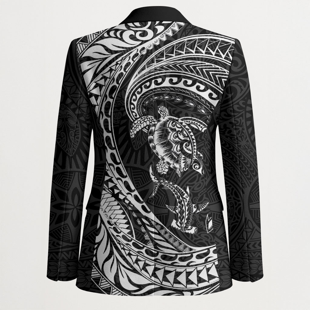 Hawaiian Turtle and Shark Blazer Kakau Tribal with Polynesian Pattern Black Color LT03 - Polynesian Pride