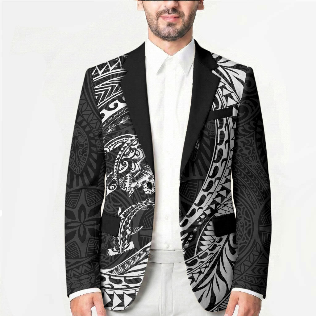 Hawaiian Turtle and Shark Blazer Kakau Tribal with Polynesian Pattern Black Color LT03 - Polynesian Pride
