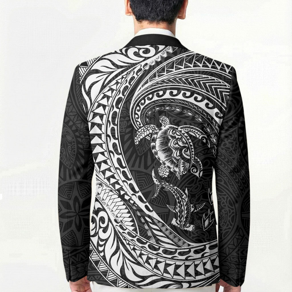 Hawaiian Turtle and Shark Blazer Kakau Tribal with Polynesian Pattern Black Color LT03 - Polynesian Pride