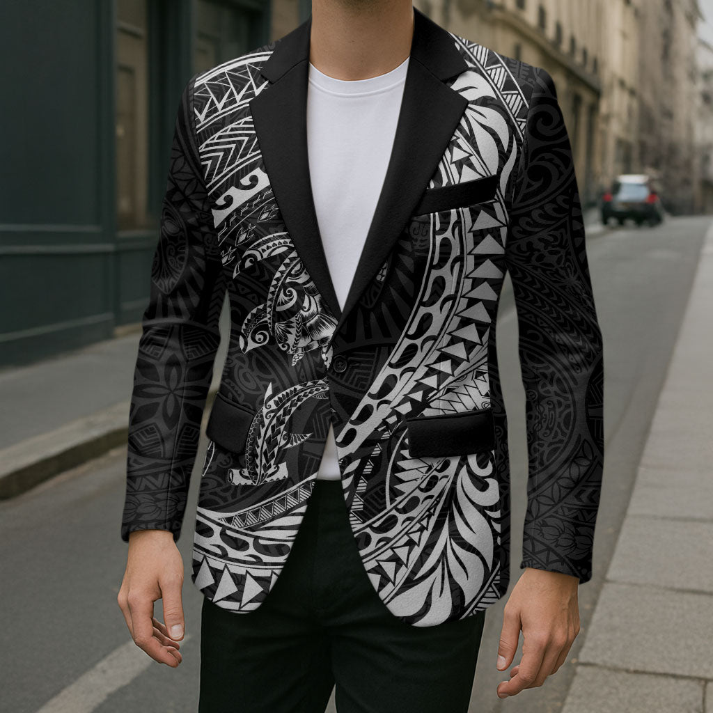 Hawaiian Turtle and Shark Blazer Kakau Tribal with Polynesian Pattern Black Color LT03 - Polynesian Pride