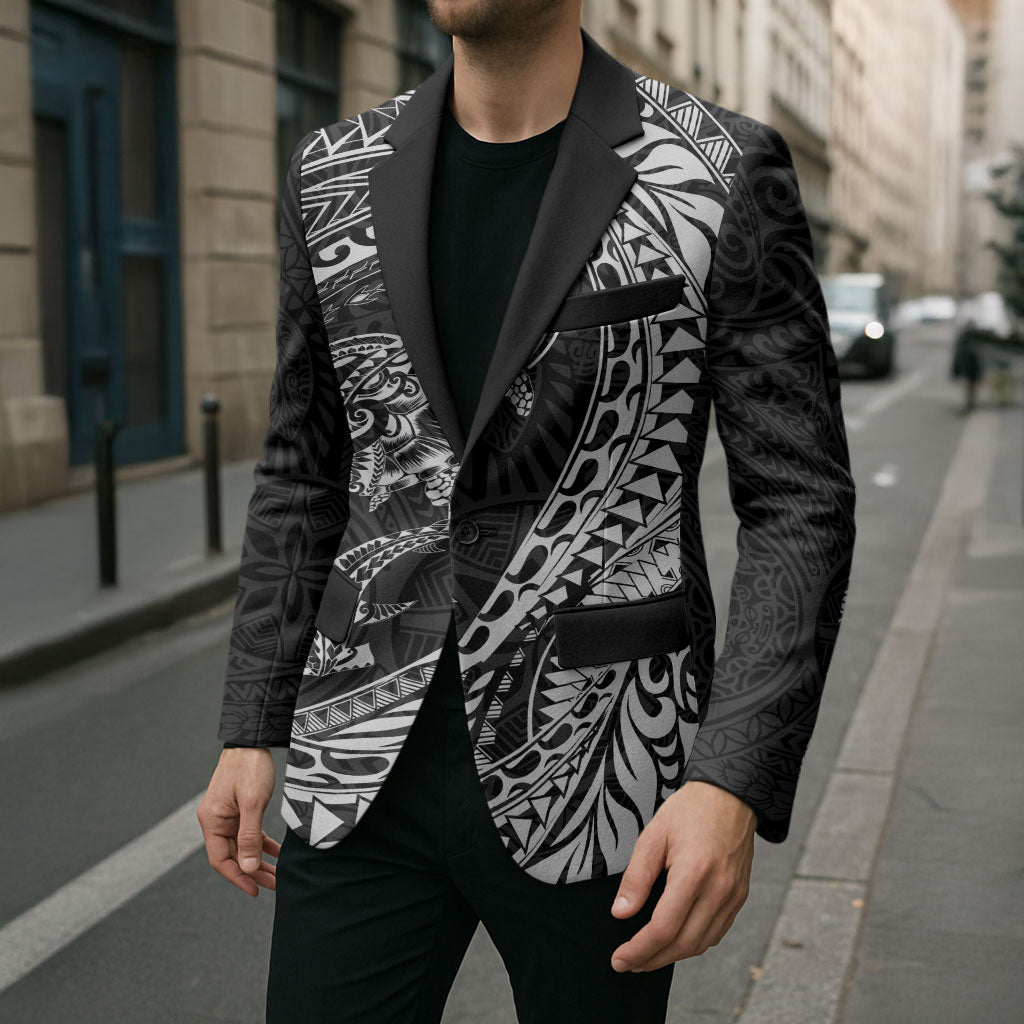 Hawaiian Turtle and Shark Blazer Kakau Tribal with Polynesian Pattern Black Color LT03 - Polynesian Pride