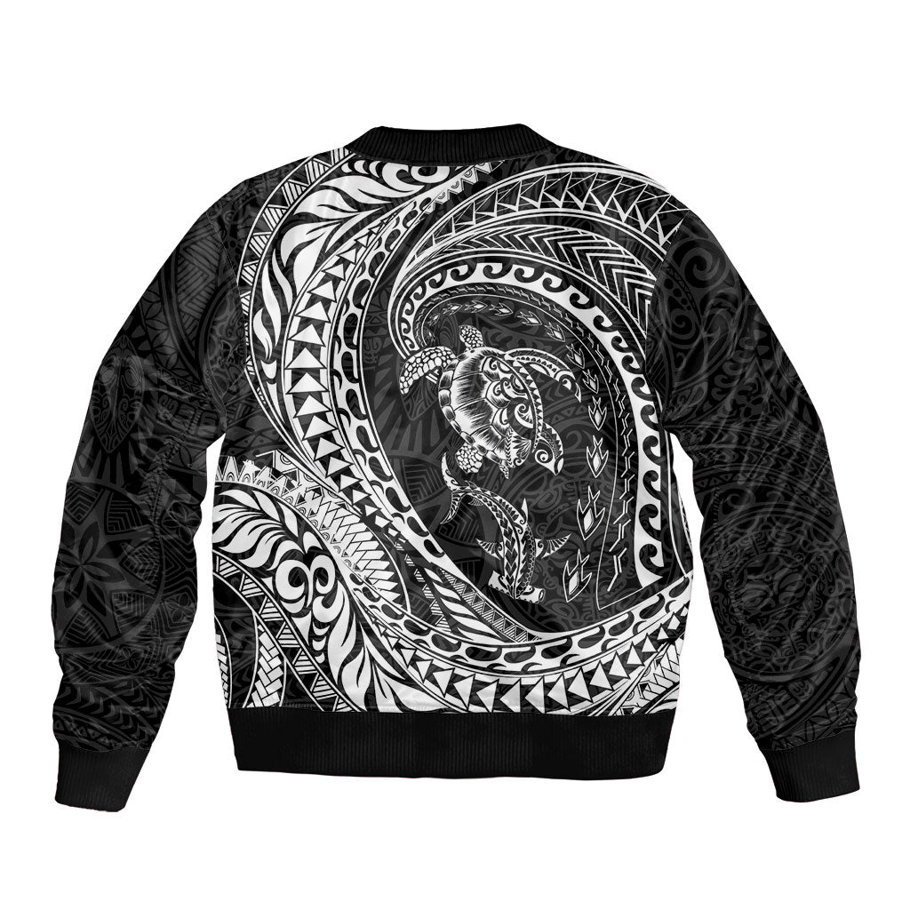 Hawaiian Turtle and Shark Bomber Jacket Kakau Tribal with Polynesian Pattern Black Color LT03 - Polynesian Pride