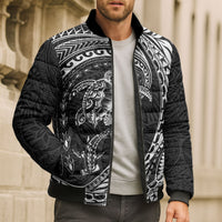Hawaiian Turtle and Shark Bomber Puffer Jacket Kakau Tribal with Polynesian Pattern Black Color LT03 - Polynesian Pride