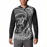 Hawaiian Turtle and Shark Button Sweatshirt Kakau Tribal with Polynesian Pattern Black Color LT03 - Polynesian Pride