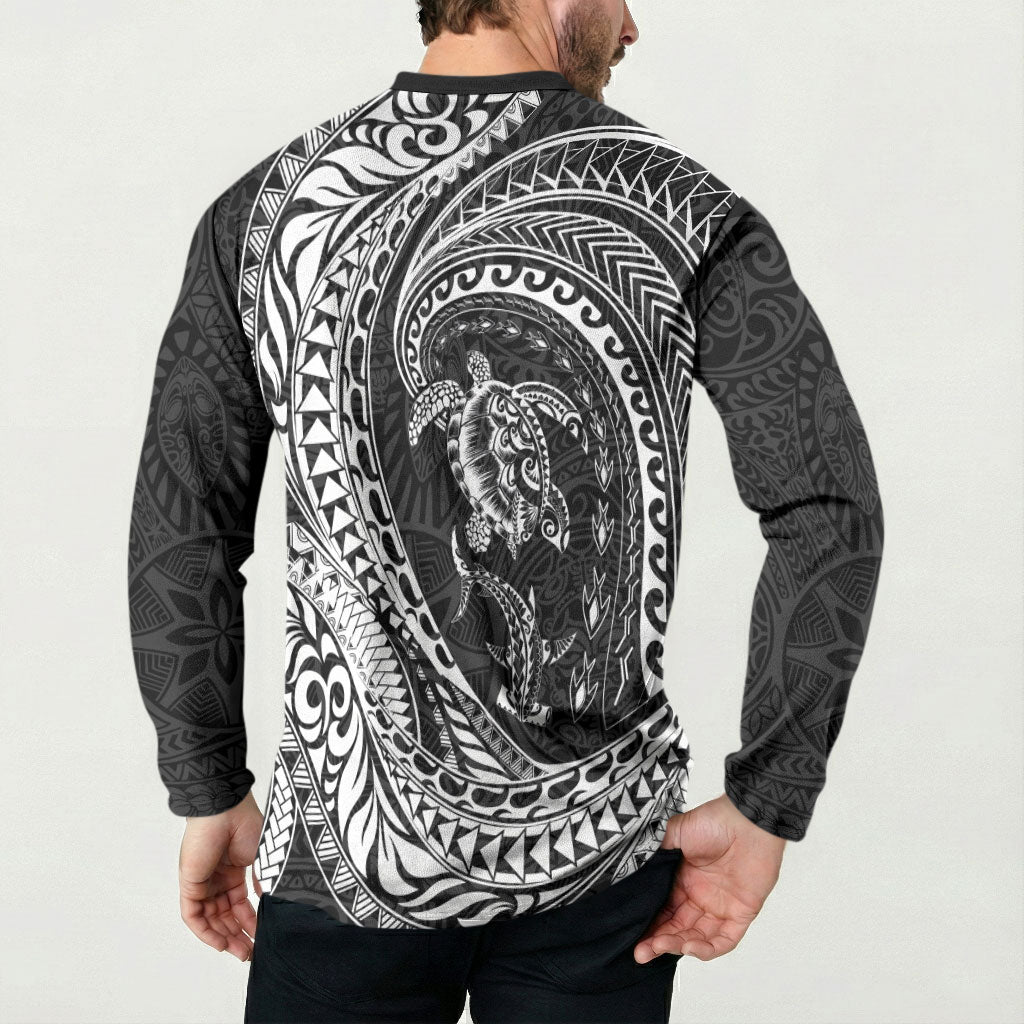 Hawaiian Turtle and Shark Button Sweatshirt Kakau Tribal with Polynesian Pattern Black Color LT03 - Polynesian Pride