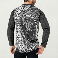 Hawaiian Turtle and Shark Button Sweatshirt Kakau Tribal with Polynesian Pattern Black Color LT03 - Polynesian Pride