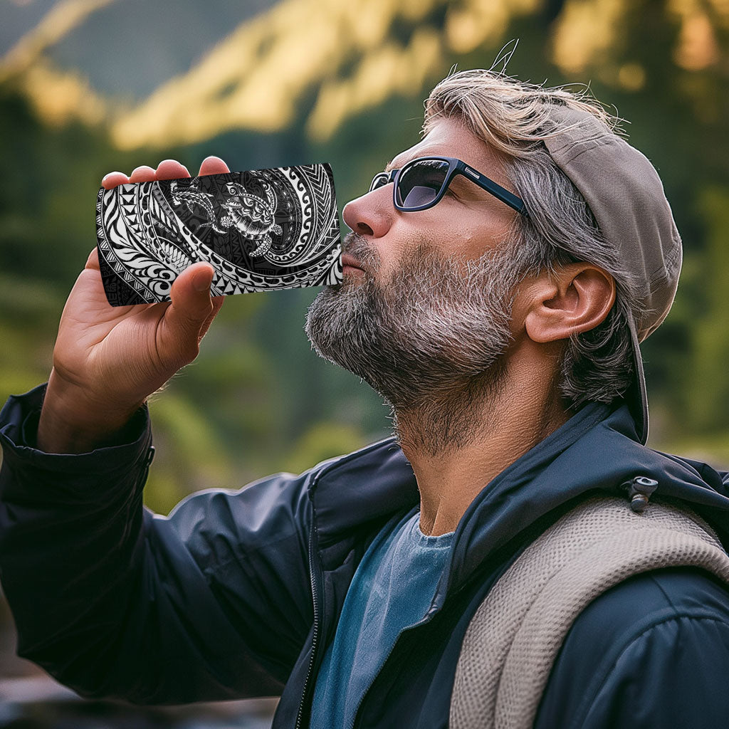 Hawaiian Turtle and Shark 4 in 1 Can Cooler Tumbler Kakau Tribal with Polynesian Pattern Black Color LT03 - Polynesian Pride