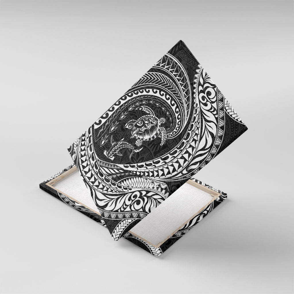Hawaiian Turtle and Shark Canvas Wall Art Kakau Tribal with Polynesian Pattern Black Color LT03 With Frame Black - Polynesian Pride
