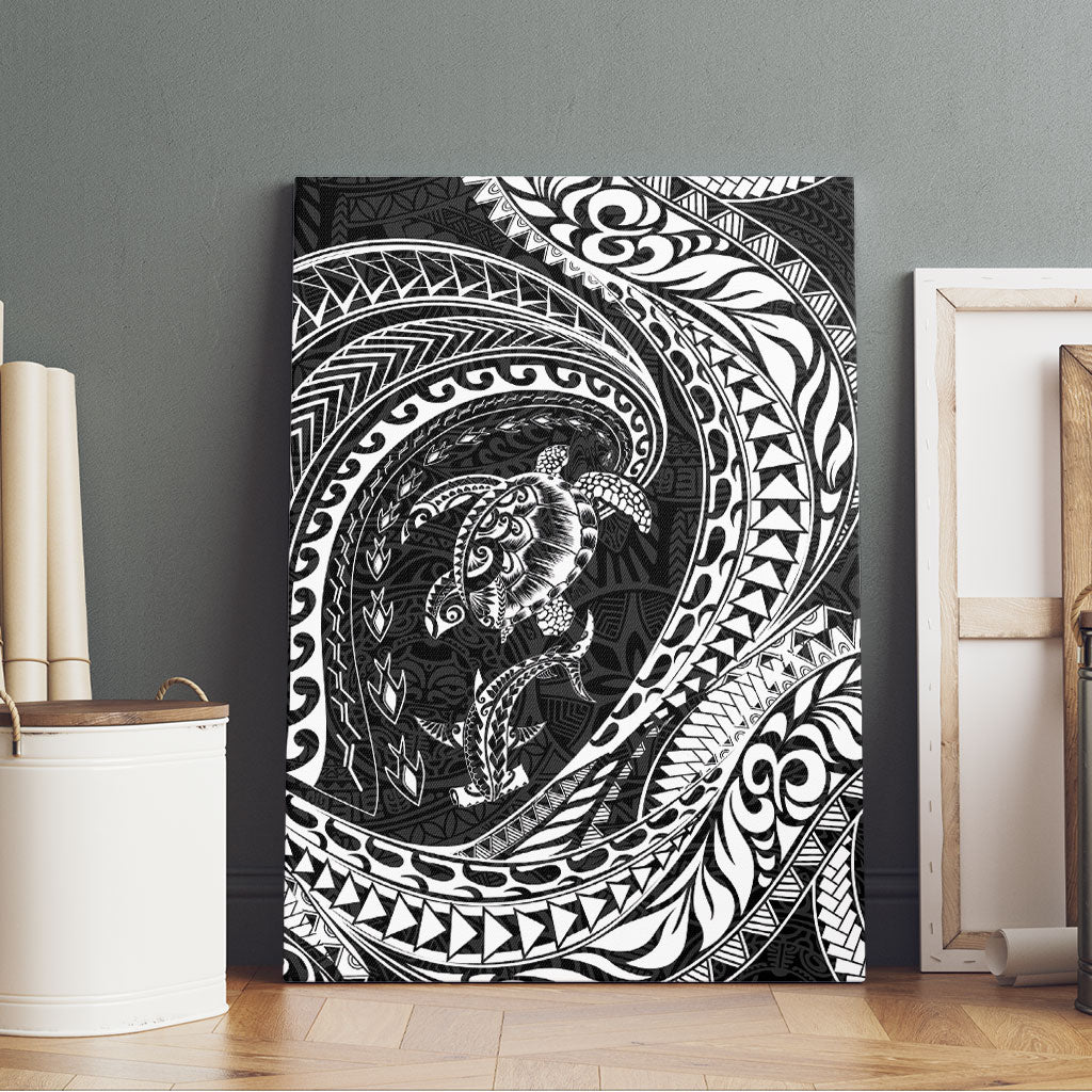 Hawaiian Turtle and Shark Canvas Wall Art Kakau Tribal with Polynesian Pattern Black Color LT03 - Polynesian Pride